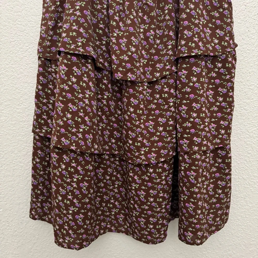 Pretty Garden Brown Floral Boho Swing Tiered Ruffle Summer Dress Size XL NWT - Picture 5 of 13
